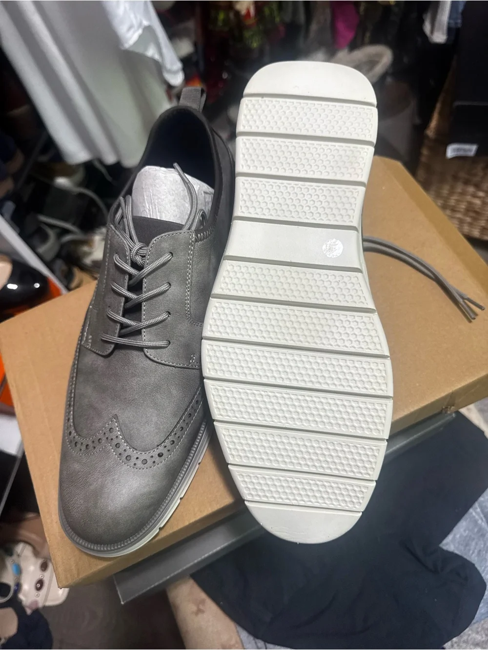 Men's Gray Wingtip Casual Dress Shoes - Brand